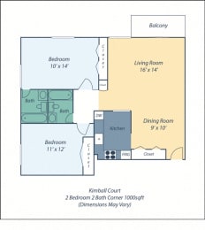  Floor Plan Two Bed Two Bath Kimball I