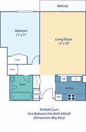  Floor Plan One Bed One Bath Kimball II