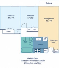  Floor Plan Two Bed One Bath Kimball II