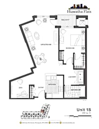 2d floorplan of a 1 bedroom, 1 bathroom unit