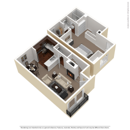 1 Bedroom, 1.5 Bathroom Floor Plan