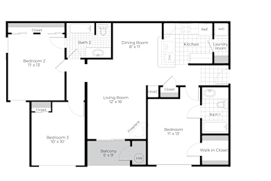  Floor Plan 3 Bed / 2 Bath