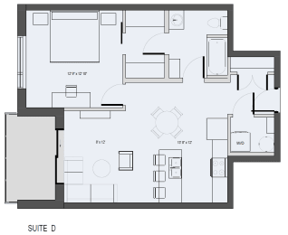  Floor Plan SUITE D - 1 Bed, 1 Bath