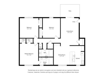 3 Bed 2 Bath Floor Plan | 1,340 Sq. Ft. at Chevy Chase, Austin, 78752
