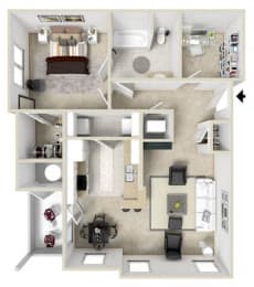 1 Bed 1 Bath Floor Plan at Charleston Apartment Homes, Mobile, AL