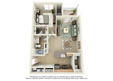 1 bedroom Magnolia floor plan at the Haven at Reed Creek Apartments Martinez, GA