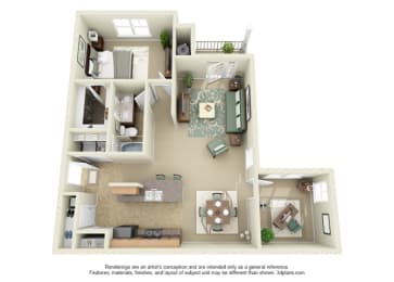 1 bedroom with den Camelia floor plan apartment at the Haven at Reed Creek Martinez, GA