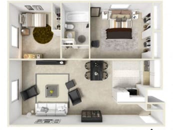 2 Bed 1 Bath The Chestnut Floor Plan at Coach House, Chelmsford, MA
