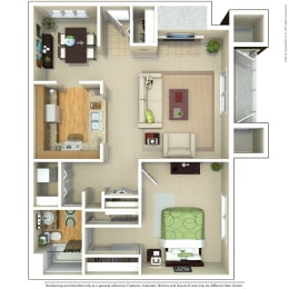 1 Bedroom 1 Bathroom Floor Plan at Rush River Apartments, Sacramento, CA