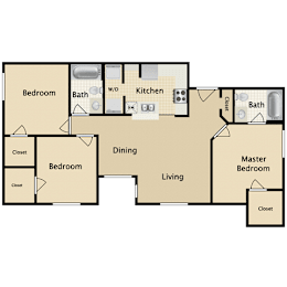 CH3 Floor Plan at Villas of Sorrento Apartments, Texas