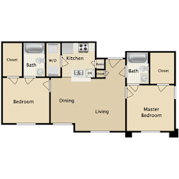B1 Floor Plan at Villas of Sorrento Apartments, Texas, 75241