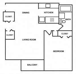  Floor Plan 1 Bedroom Apartment