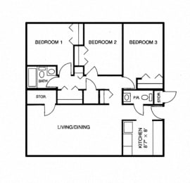  Floor Plan 3 Bedroom Apartment