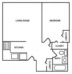  Floor Plan 1 Bedroom/1 Bath