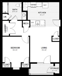  Floor Plan 1 Bedroom, 1 Bathroom - Standard