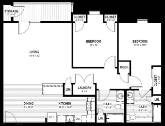  Floor Plan 2 Bedrooms, 2 Bathrooms - Deluxe+