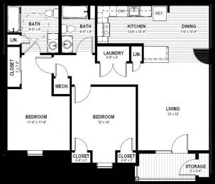  Floor Plan 2 Bedrooms, 2 Bathrooms - Standard
