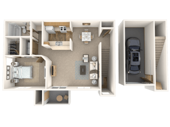  Floor Plan Townhouse - 1 Bedroom, 1 Bathroom