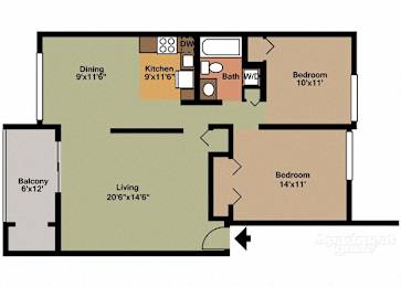 Floor Plan  Style A - 2 Bedroom 1 Bath