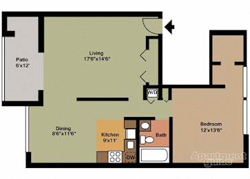 Floor Plan  Style A - First Floor 1 Bedroom 1 Bath