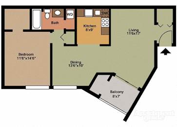 Floor Plan  Style B - 1 Bedroom 1 Bath