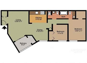 Floor Plan  Style B - 2 Bedroom 1 1/2 Bath