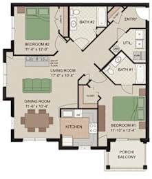 1-bedroom, 1-bathroom floor plan at Claremont Apartments in Exton, PA, 19341