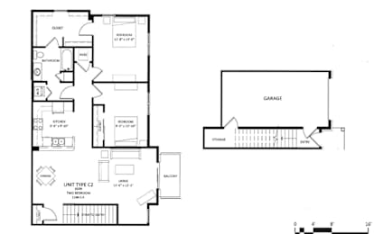  Floor Plan 2 Bedroom - 1 Bathroom (with Garage)