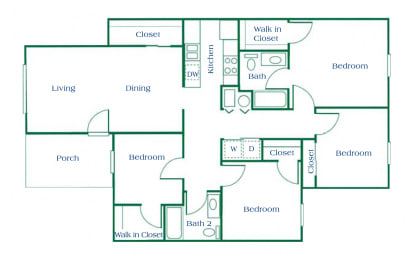4 bedroom floor plan at Maple Tree Apartments in LaPorte, Indiana