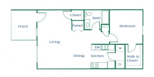 1 Bedroom floor plan at Maple Tree Apartments in LaPorte, Indiana