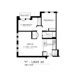 Floor Plan  2 Bed 1 Bath