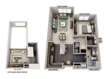 A5 With Loft  Floor Plan with 871 Sq. Ft. at Streets of Greenbrier, Virginia