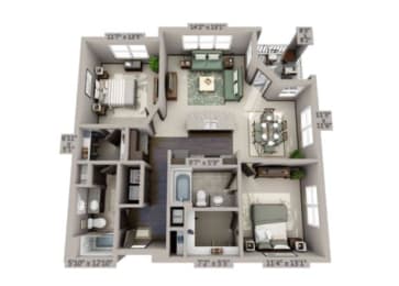 B3 Floor Plan with 1,060 Sq. Ft. at Streets of Greenbrier, Chesapeake, VA, 23320