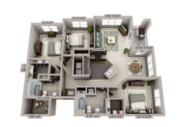 C1 Floor Plan with 1,286 Sq. Ft. at Streets of Greenbrier, Chesapeake, 23320