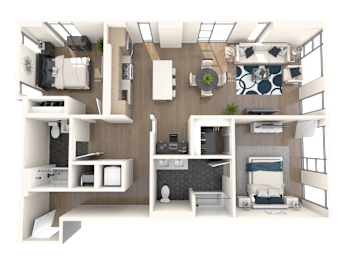  Floor Plan 2 Bedroom with Den (A)