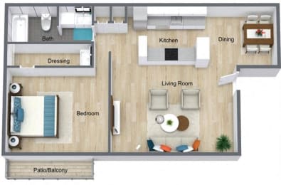 Floor Plan  1 bed 1 bath Plan1x1 at Glen Hollow, Decatur, 30034