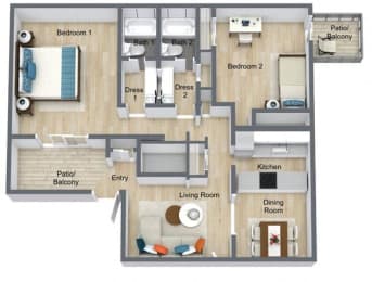 Floor Plan  2 bed 2 bath Plan2x2M at Glen Hollow, Decatur