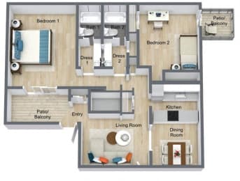 Floor Plan  2 bed 2 bath Plan2x2MR at Glen Hollow, Decatur, GA