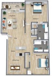 Floor Plan  2 bed 2 bath Plan2x2S at Glen Hollow, Georgia, 30034