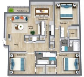 Floor Plan  3 bed 2 bath Plan3x2R at Glen Hollow, Decatur