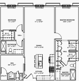  Floor Plan 4+  -  2 Bed, 2 Bath, 1 Den