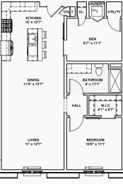  Floor Plan 9+  -  1 Bed, 1 Bath, 1 Den