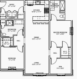  Floor Plan 1 - 2 Bed, 2 Bath, 1 Den, ADA Ready