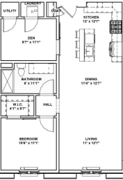  Floor Plan 24+  -  1 Bed, 1 Bath, 1 Den