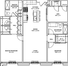  Floor Plan 25+  -  2 Bed, 2 Bath, 1 Den
