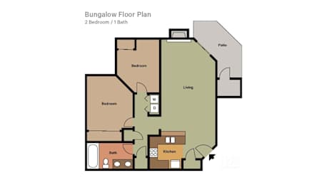  Floor Plan 2 Bedrooms, 1 Bathroom (Bungalow)