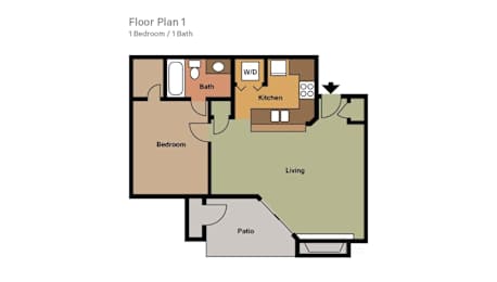  Floor Plan 1 Bedroom, 1 Bathroom