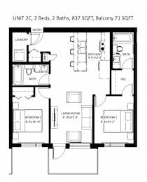  Floor Plan Unit 2C - 2 Bedroooms 2 Bathrooms