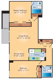  Floor Plan 2 Bedroom 1.5 Bath A