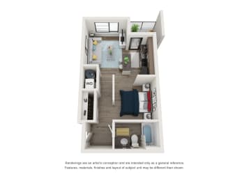  Floor Plan Studio, 1 Bathroom